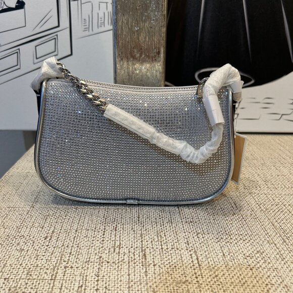 Michael Kors Carmela Silver Sm Pouchette with Cross Body Strap - Picture 2 of 10
